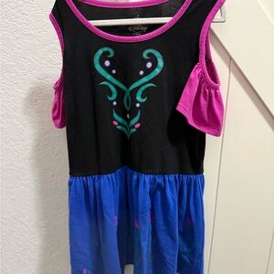 Disney Frozen Anna Black and Pink dress with Blue and Green Design